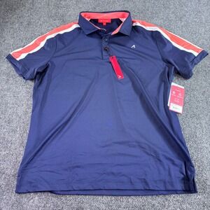 Redvanly Sevigne Polo Mens L Midnight Navy Red White Stripe NWT R2512 Golf Shirt